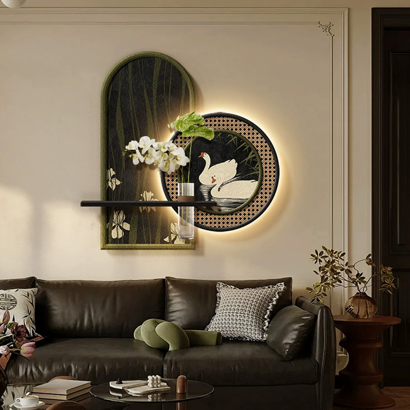 Art mural vert moderne en grès, H 9,84 po x l 19,69 po x P 19,96 po
