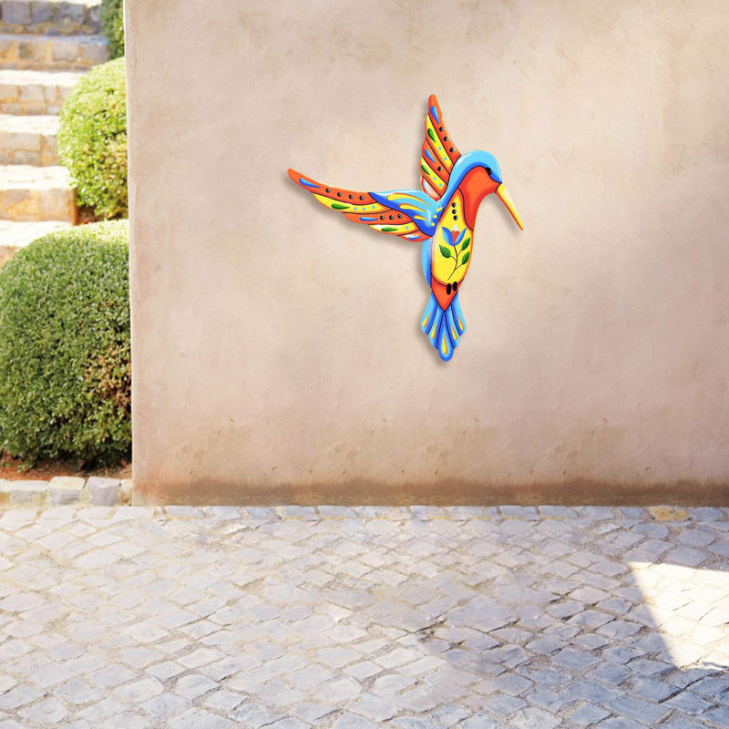 Handcrafted Metal Hummingbird Wall Art – 16.5” Talavera Style Celestial Sculpture For Indoor And Outdoor Décor
