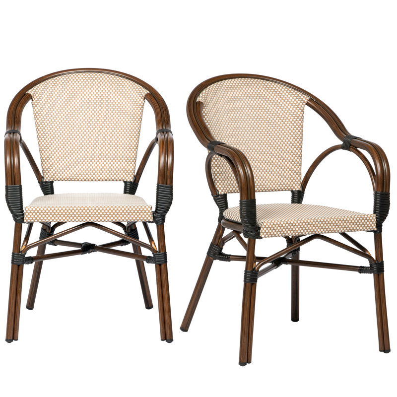 Ivan Cream and Tan Aluminum Outdoor Dining Chairs, Set of 2