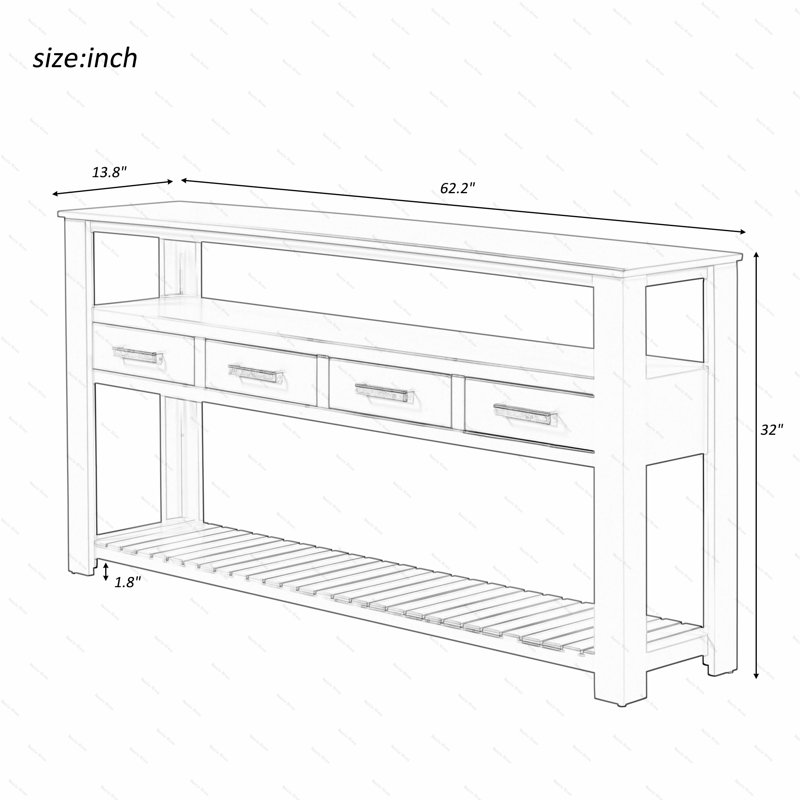 U_STYLE Modern Console Table Sofa Table for Living Room with 4 Drawers and 2 Shelves