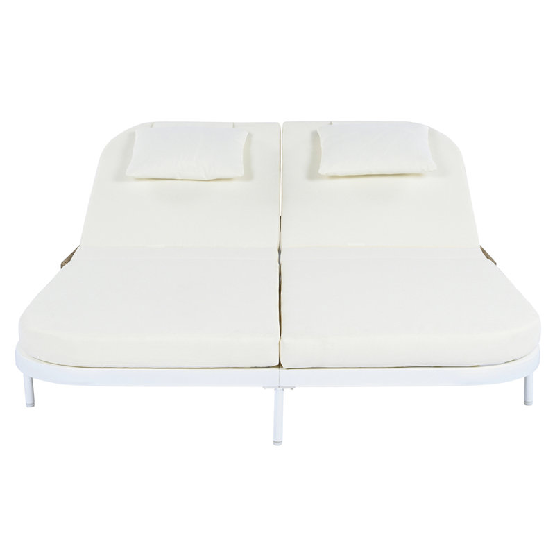 Outdoor Daybed, Patio Rattan Daybed with 5-Position Adjustable Backrest and Removable Cushions&Pillows, White