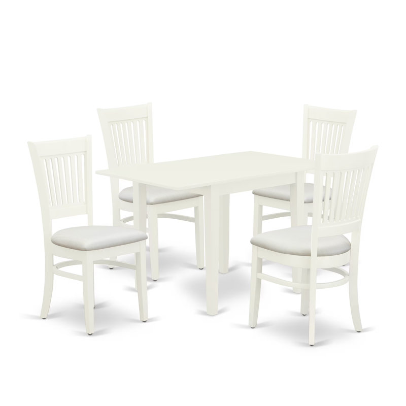Ensemble de table de salle à manger 5 pièces moderne comprenant une table rectangulaire en bois avec Dropleaf et 4 chaises de salle à manger en lin, blanc lin