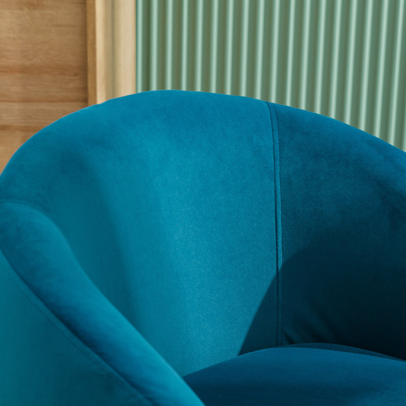 Fabric Swivel Accent Armchair Barrel Chair With Powder Coating Metal Ring, Teal Velvet