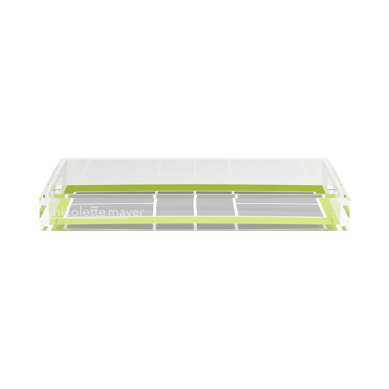 Rectangle Geometric Decorative Tray, 2" H x 17" W x 10.5" D, Silver/Lime