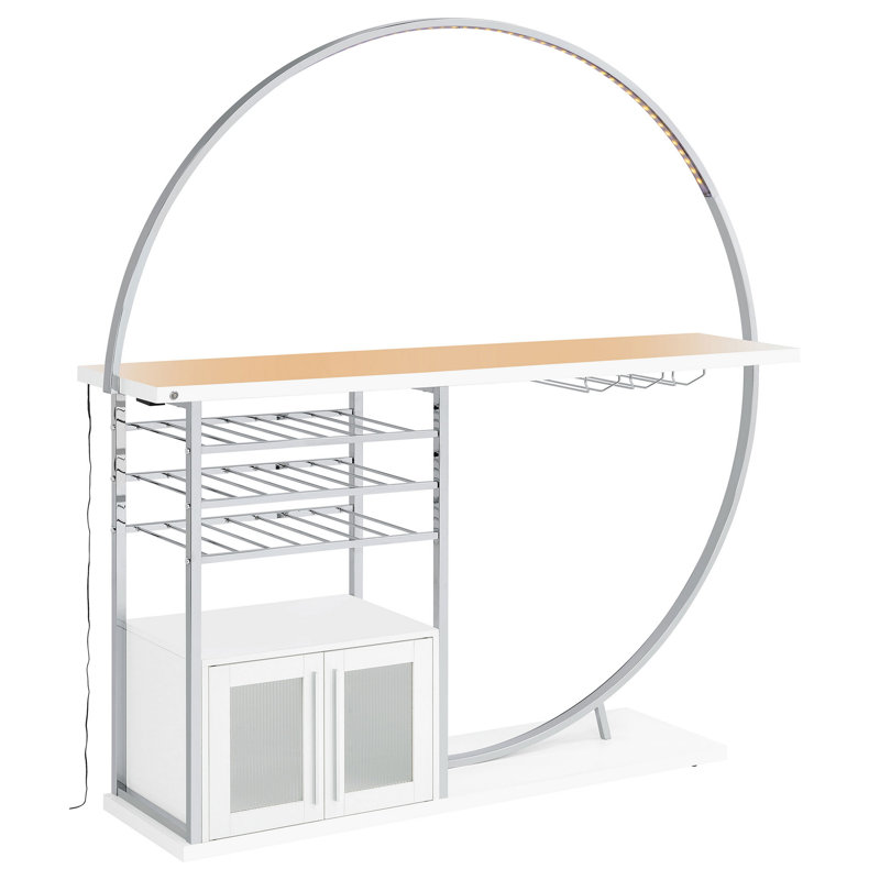 Riya White and Chrome Home Bar Table with LED Lighting and Storage