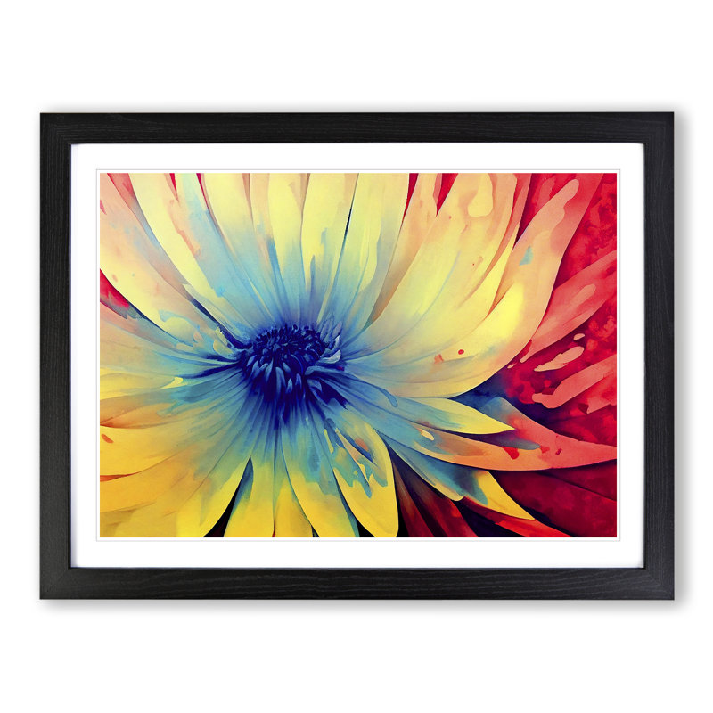 Illuminated Modern Flower Abstract - Single Picture Frame Print, 46cm H x 64cm W, Black