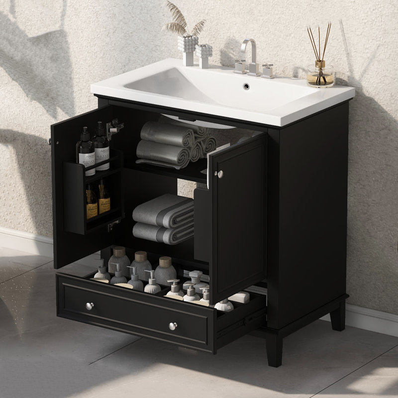 76.2mm Single Bathroom Vanity with Ceramic Basin, Black