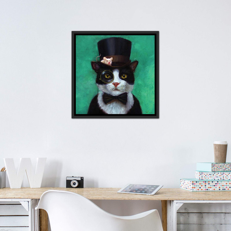 «Tuxedo Cat», art encadré, H 26 po x l 26 po x P 1,5 po, Toile encadrée noir délavé
