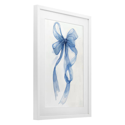 Wispy Blue Bow Watercolor Framed Print Under Glass, design by LSR Design Studio