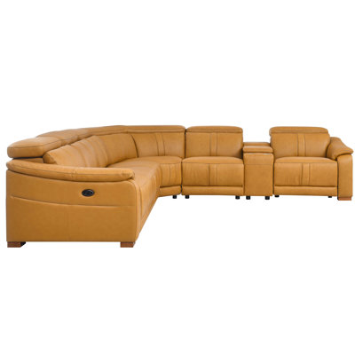 Canapé modulaire en cuir assorti avec sièges inclinables, appuie-têtes réglables et porte-gobelets de console de rangement - 6 faux cuir véritable gingembre, inclinaison électrique à gauche à droite, profondeur de 127,97 po, largeur de 114,93 po