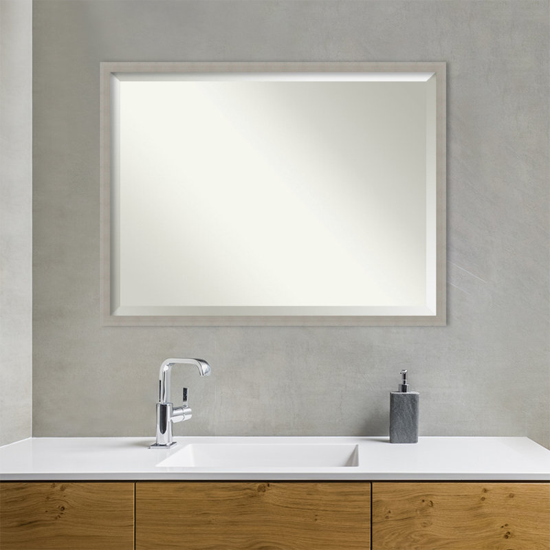 Miroir mural en bois Jobany, 32 po x 42 po, Rectangle, gris