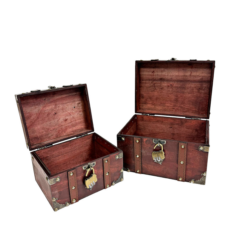 Wooden Treasure Box Set With Lock, Brown