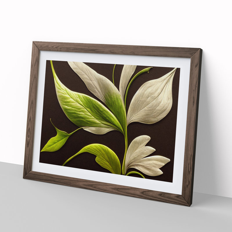XH1022-7149X Pretty Floral Leaves 1 Piece Single Picture Frame Wall Art, 34cm H x 46cm W x 2cm D, Walnut Framed