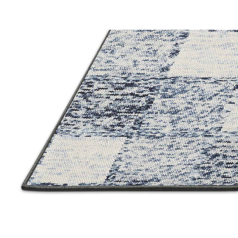 Tapis contemporain beige / bleu, Rectangle 4 pi x 6 pi