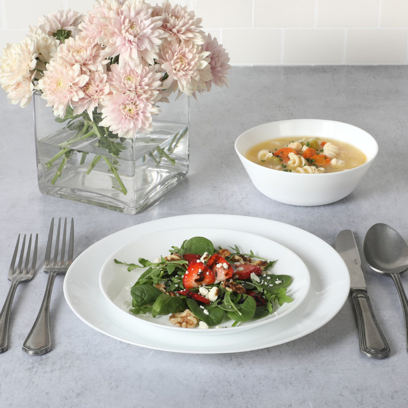 White Round Glass Dinnerware Set for 6