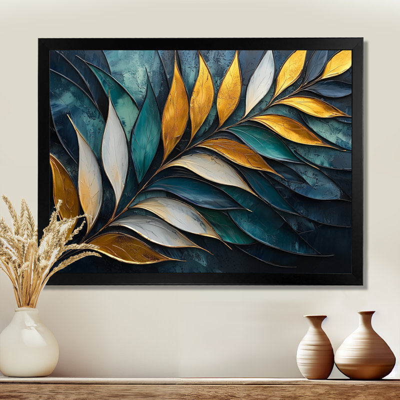 «Emerald Stone Plam Leaves» - art mural palmiers et palmiers, H 34 po x l 44 po, Noir