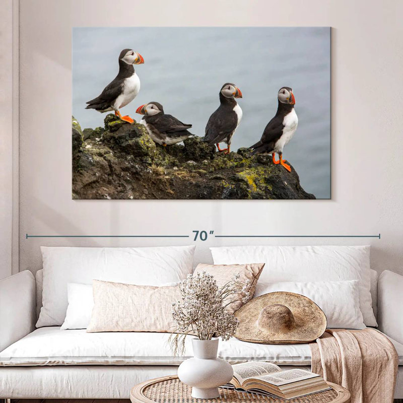 Brampt Puffins On A Rock, 34" H x 51" W