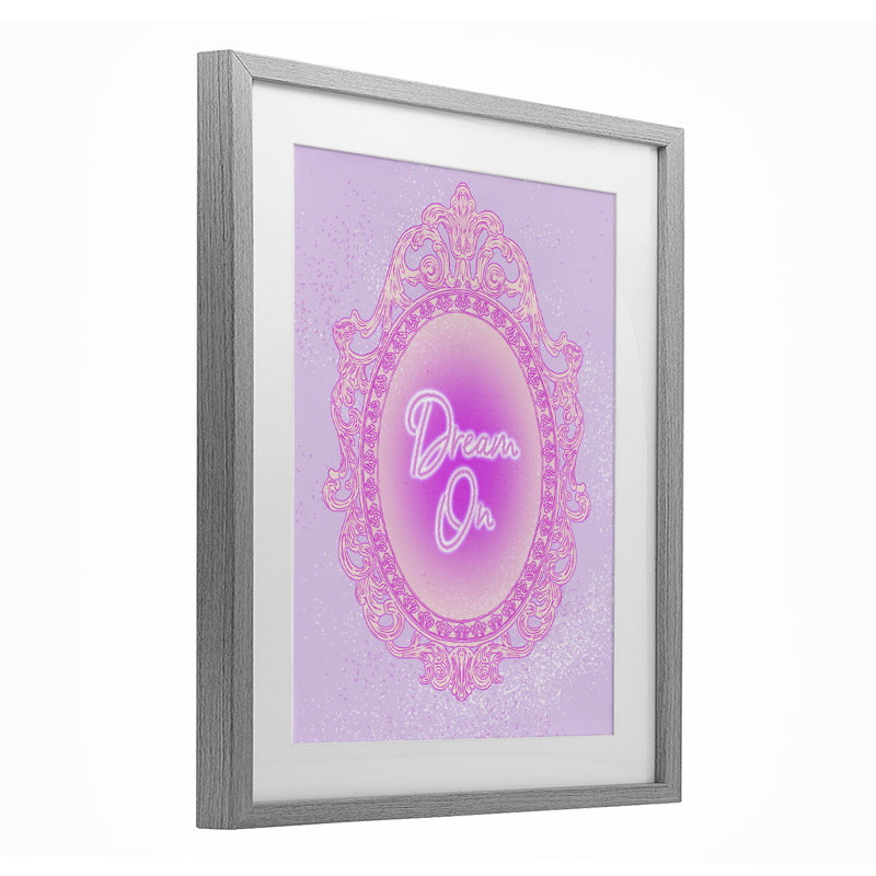 Dream On Ornate, reproduction encadrée de miroir sous verre, conception de Ziwei, 21 x 17, Farmhouse Grey Under Glass Framed