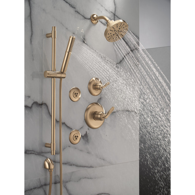 Delta 2-Setting Brushed Gold Wall Mount Handheld Shower Head with ProClean Spray, Hand Held Shower Head and Hose with High Pressure Spray, Lumicoat Champagne Bronze