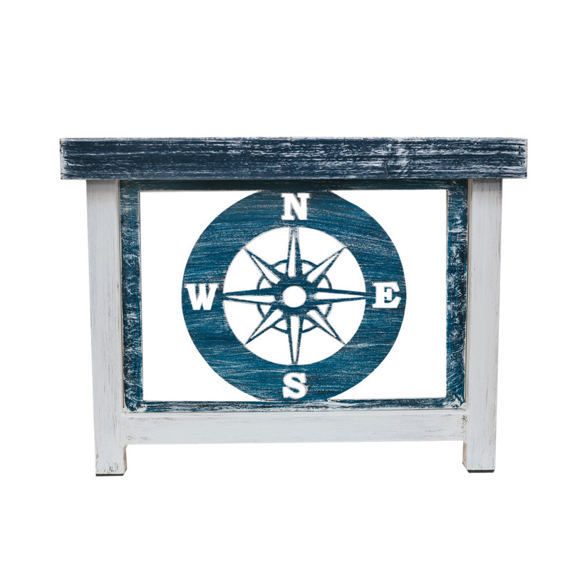 WEATHERED NAVY COMPASS TABLE SET.  1- Rectangle Sofa Table, 1- Rectangle Coffee Table, 2- Square Iron End Tables