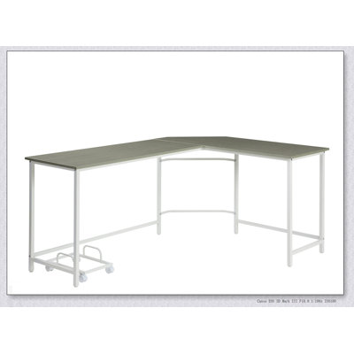 Bureau d'ordinateur en L Bambina avec bord biseauté et support d'ordinateur portable, parfait pour les petits espaces et les bureaux à domicile.