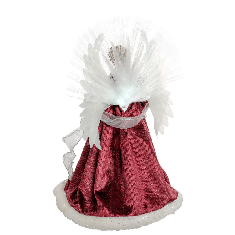18'' Handmade Fabric Lighted Tree Topper, Red/White