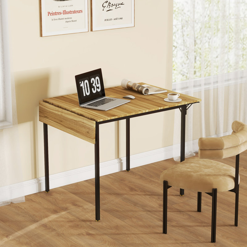 HOMCOM Industrial Folding Dining Table for 2 to 4, Space Saving Drop Leaf Kitchen Table for Small Spaces, Walnut, Walnut