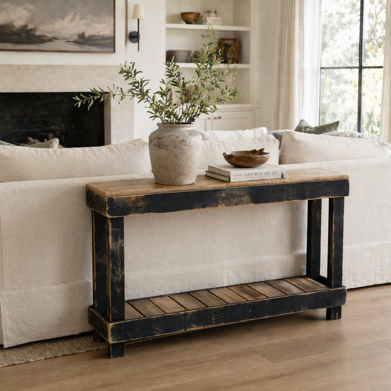 Console 46 po en bois récupéré de luxe noir, Noir, naturel, 46"
