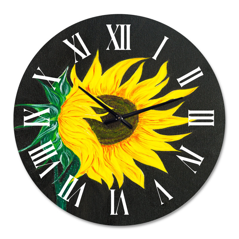 Tournesol sur fond noir - Horloge murale traditionnelle, Grand