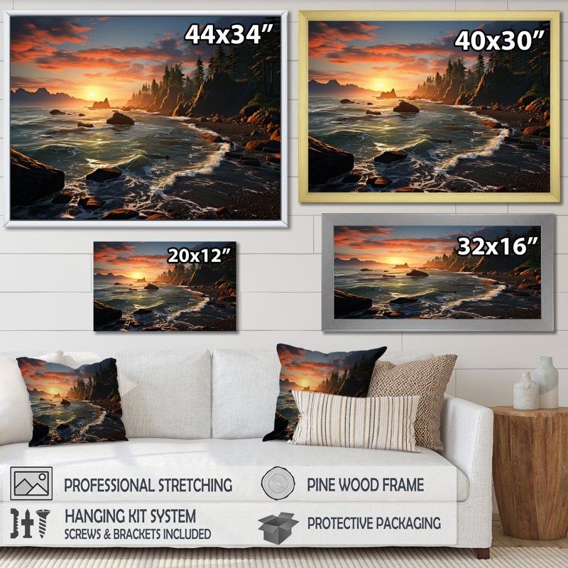 Reproduction d'art sur toile, "USA National Park" au coucher du soleil, H 16 po x l 32 po x P 1 po, Cadre flottant blanc