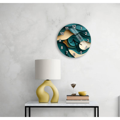 Teal Gold Abstract Tempered Glass Wall Clock - Modern Roman Numeral Home Decor, Artistic Luxury Office Timepiece, Unique Housewarming Gift