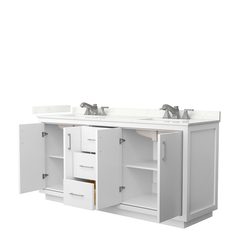 72'' W Double Vanity, Brushed Nickel, White, Giotto Quartz