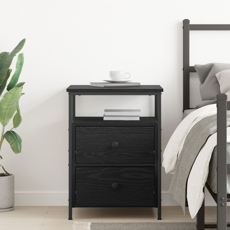 Bedside Cabinet Black Oak 44X45x60 Cm Engineered Wood