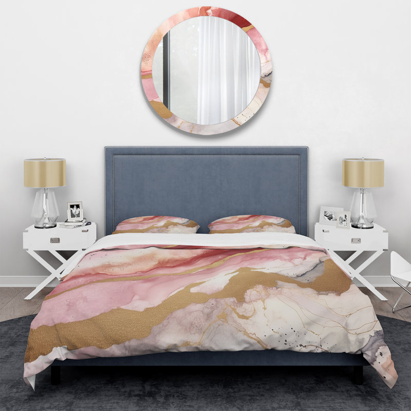 Ensemble de housse de couette abstraite rose et or Enchanted Spills I, Housse de couette très grand et 2 très grandes t