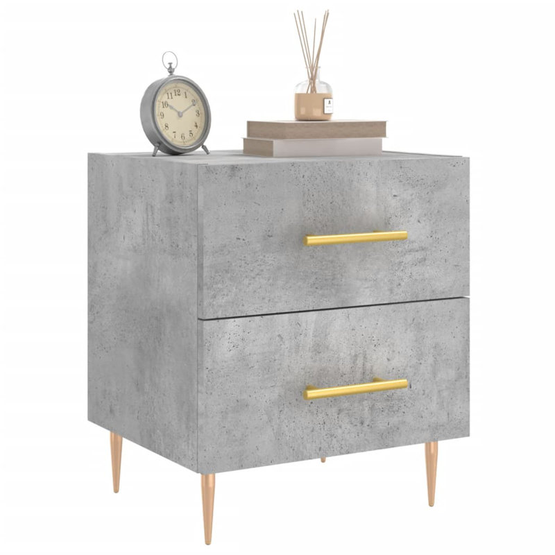 40cm W Iron Bedside Table, Concrete Grey, Individual