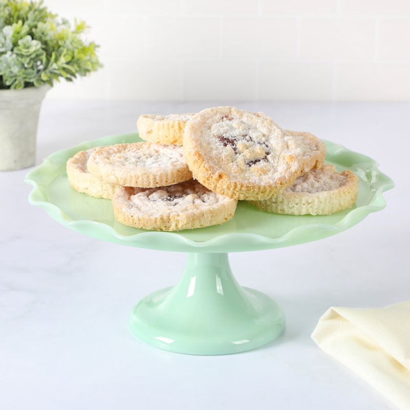 Handmade Jadeite Green Glass Pedestal Cake Stand with Scallop Trim