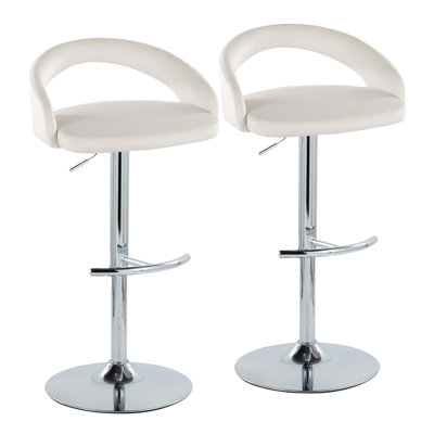 Adjustable Barstool In Metal And Velvet Fabric With Rounded T Footrest - Set Of 2
