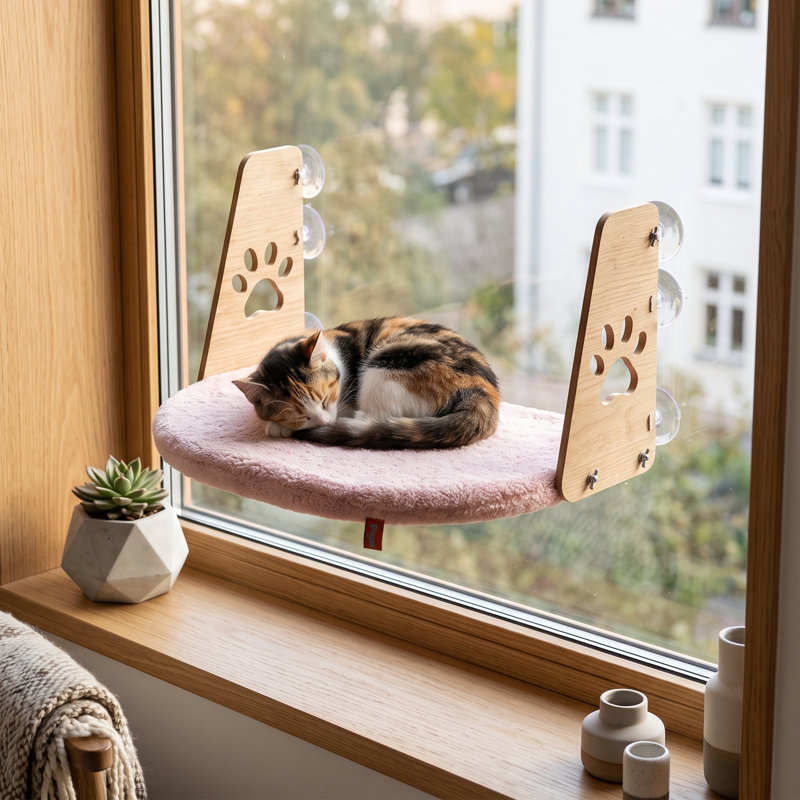 Plush Window-Mounted Suction Cup Cat Perch Bed