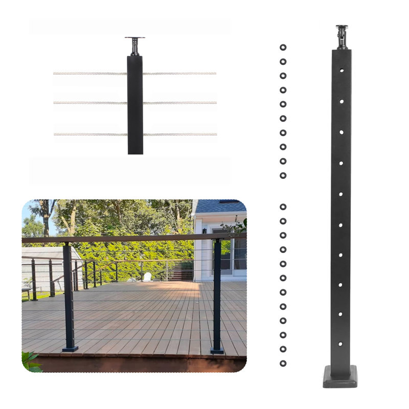 36" Level Drilled Cable Railing Post For Deck Railing