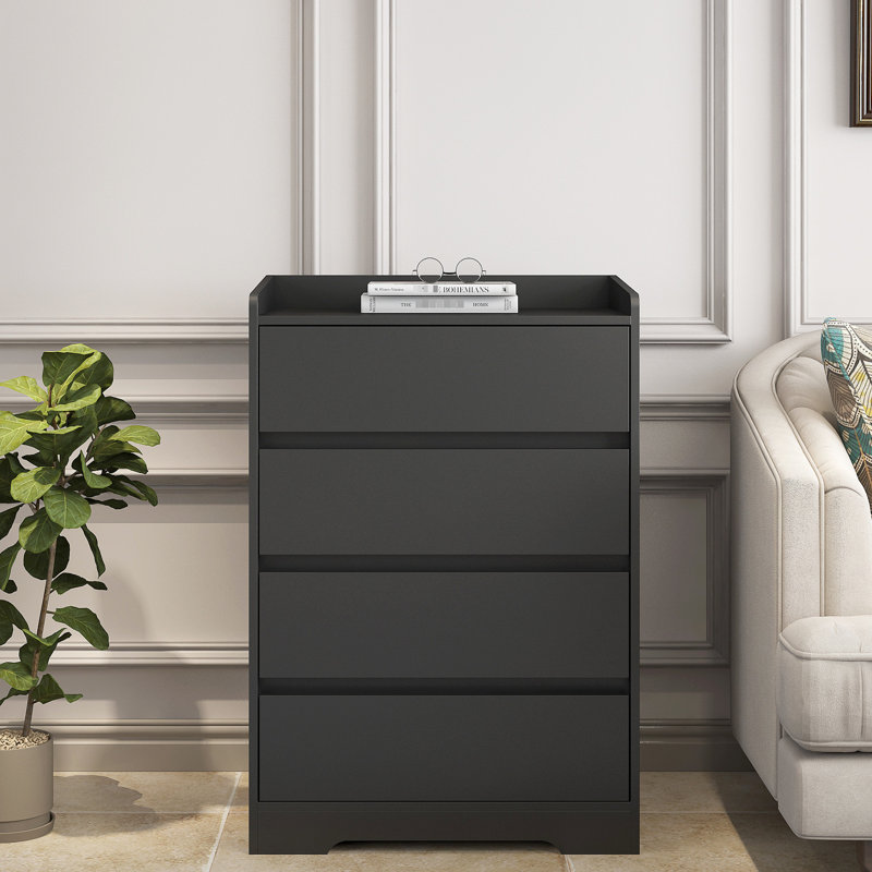 Buffet noir pour rangement de salon - 4 tiroirs, armoire 25,6 po x 15,86 po x 38,77 po, pouces