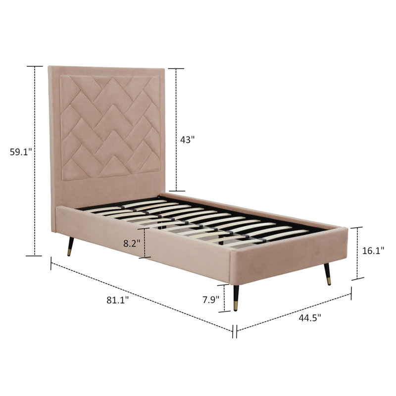 Toshiye Upholstered Platform Bed, Twin, Tan