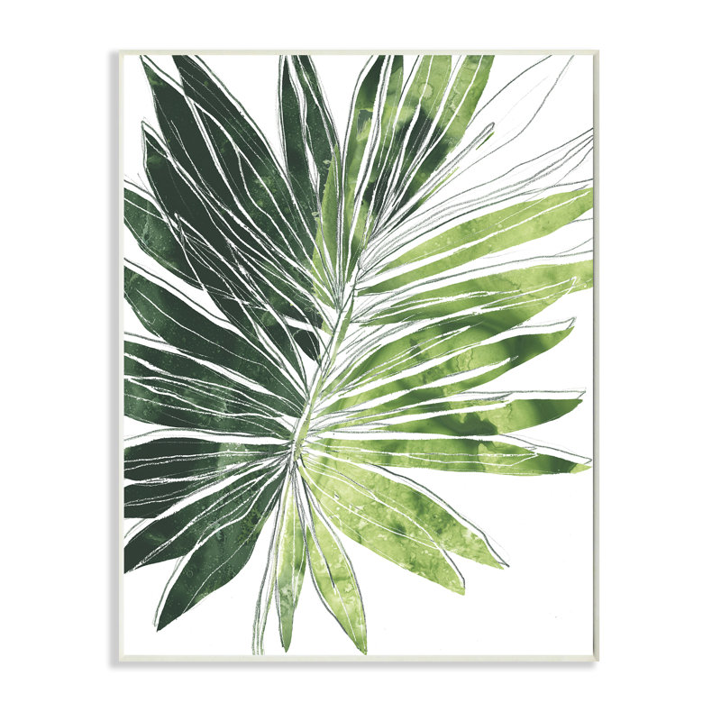 Green Pop Palm Leaves Expressive Linework - Reproduction d'art, Plaque murale, H 15 po x l 10 po