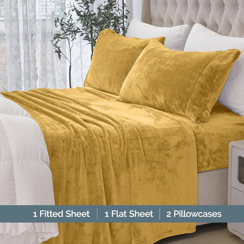 Microfiber - Set of 4, Twin XL Sheet Set + 2 Standard Pillowcases, Gold