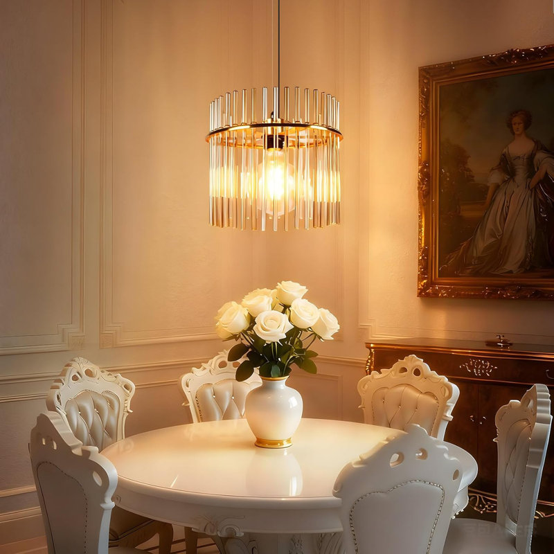1-Light Cylindrical Glass Kitchen Island Pendant, Gold