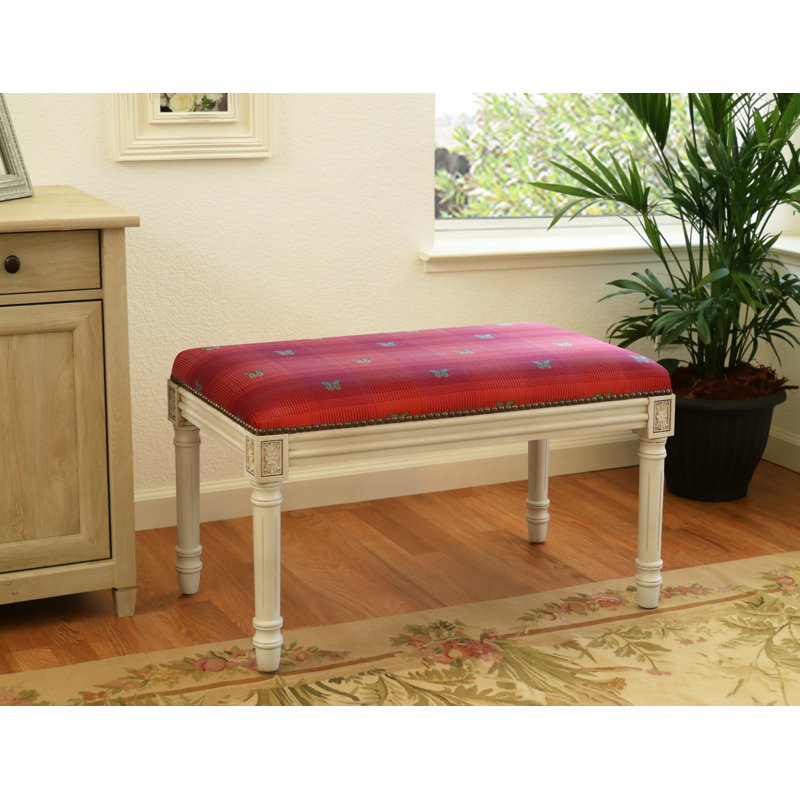Billiot Linen Blend Upholstered Bench, Red/Yellow/ Geometric