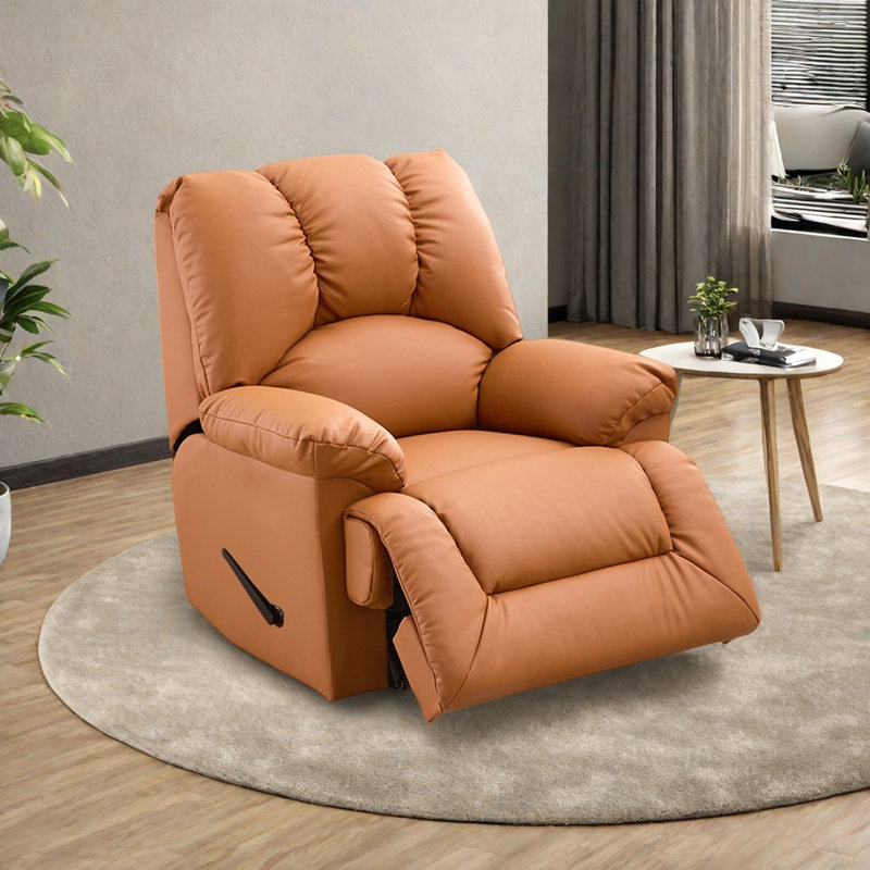 Luxury-Style Wide-armed Reclining Chair, Light Orange
