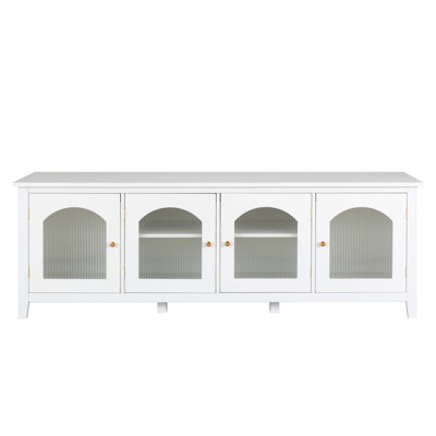 Élégant meuble télé 71 pouces, meuble télé pour centre de divertissement, table télé, console multimédia, structure en bois massif, porte en verre Changhong, poignée en métal