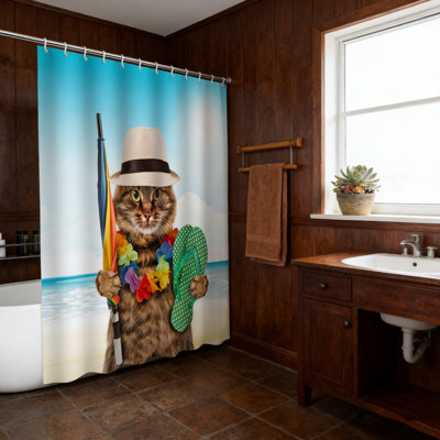Ensemble de rideau de douche drôle de chat, rideaux de douche en tissu imperméable avec crochets, ensemble de rideau de douche en tissu imperméable minimaliste moderne