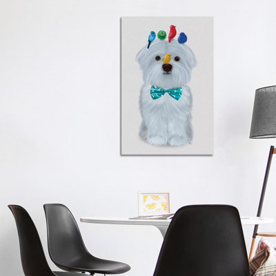 Maltese And Birds by Fab Funky - Wrapped Canvas Gallery-Wrapped Canvas Giclée