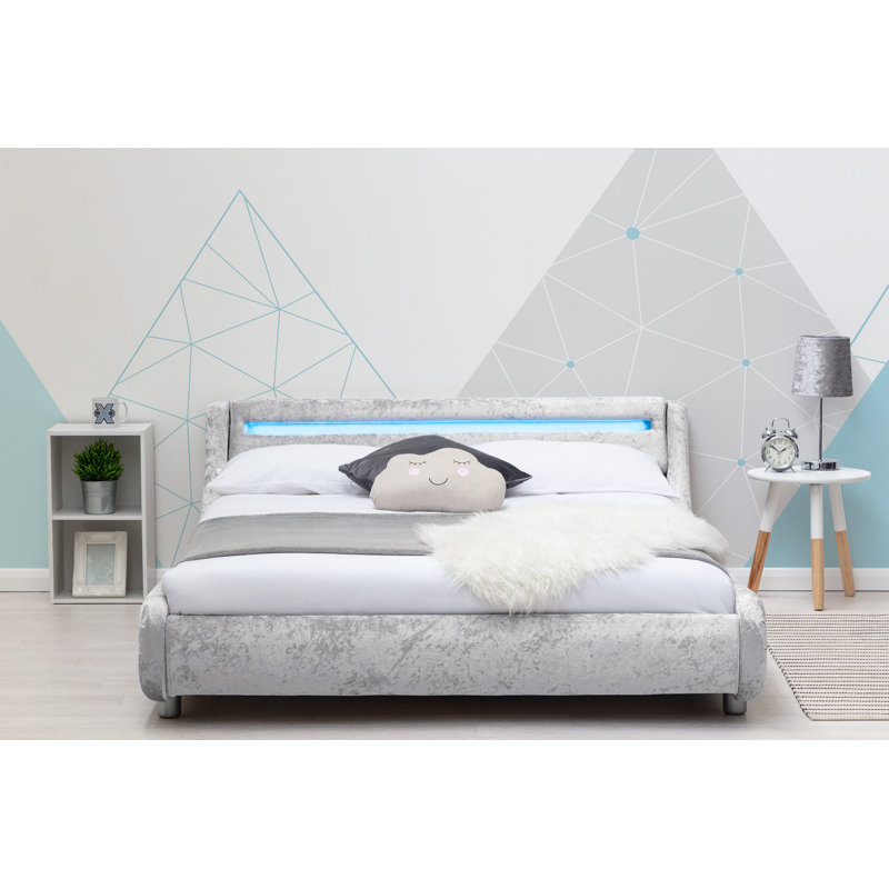 Arine Upholstered Bed with Mattress, Crushed Silver, No Mattress, Double (4'6)
